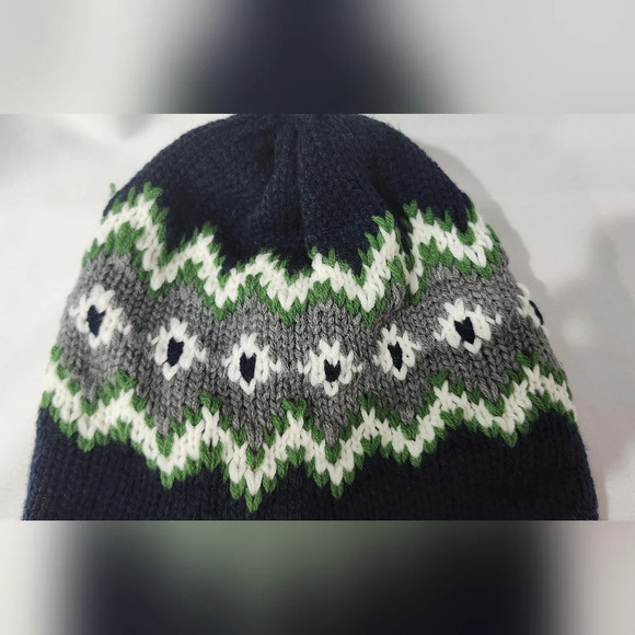 Carter's Knit Beanie Size 12-24 Months Navy Fair Isle Ear Flaps Fleece Lined - Picture 4 of 6